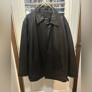 Nike Black Leather Jacket with Subtle Swoosh